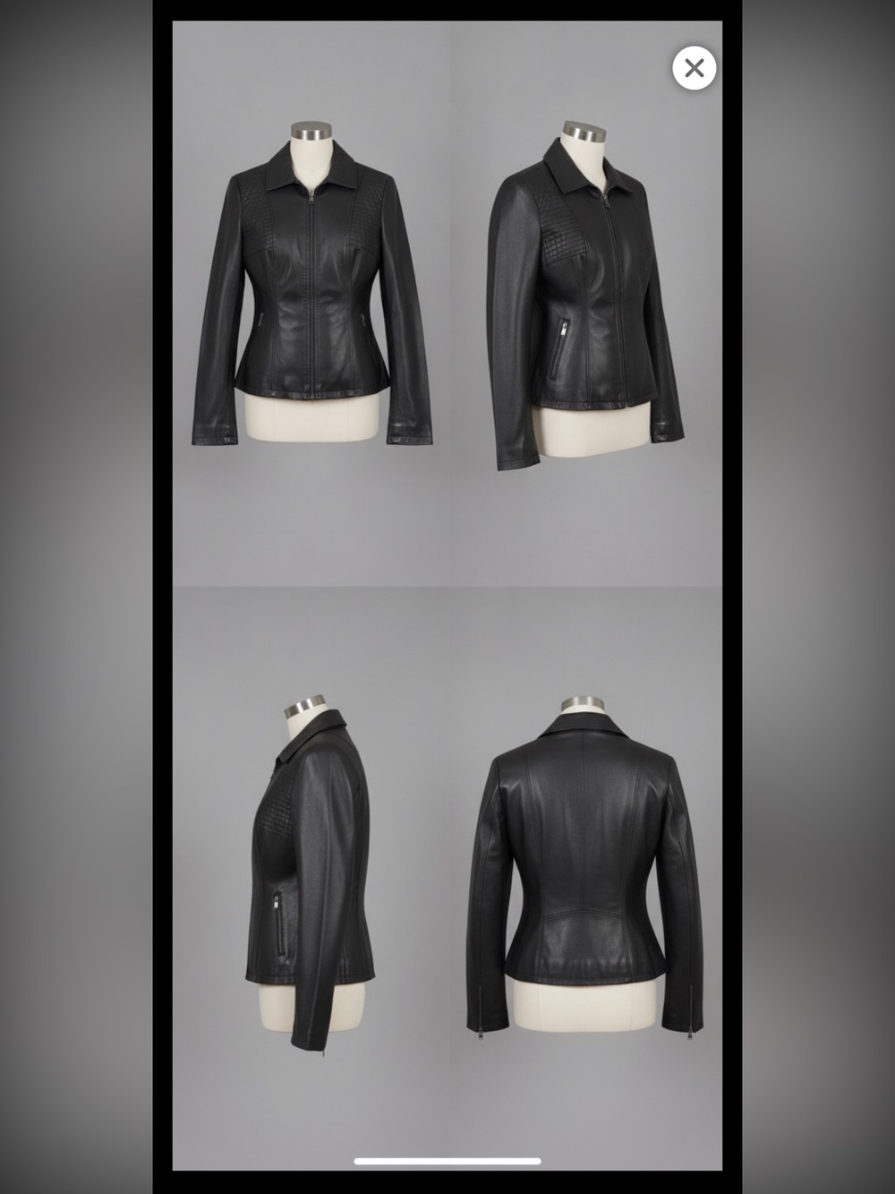 Women's Black Leather Jacket with Texture and Stretchy Material Sides & Sleeves